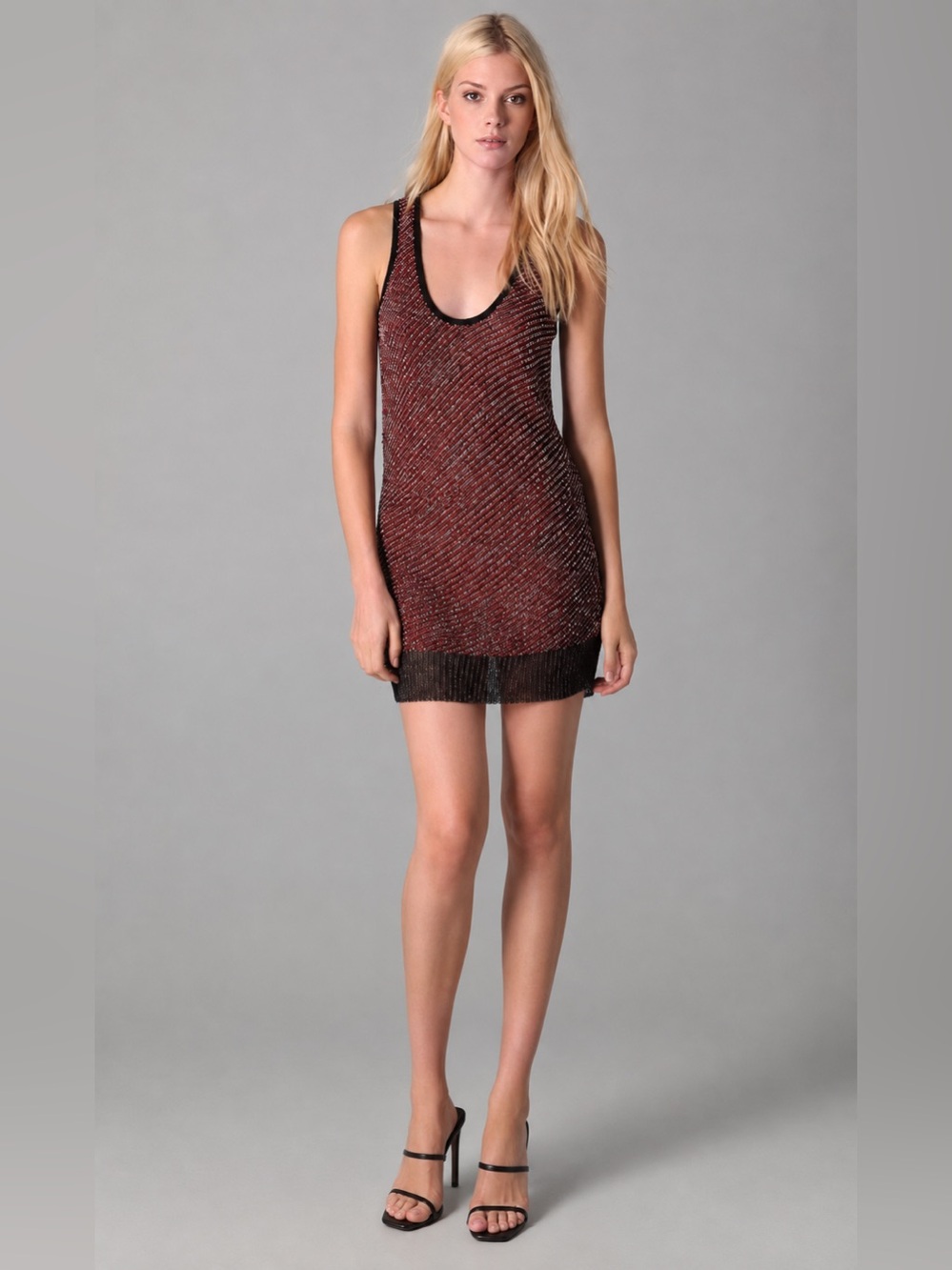 Alexander Wang Dress Red Black Boucle  Sleeveless Metallic Mini Size Extra Small